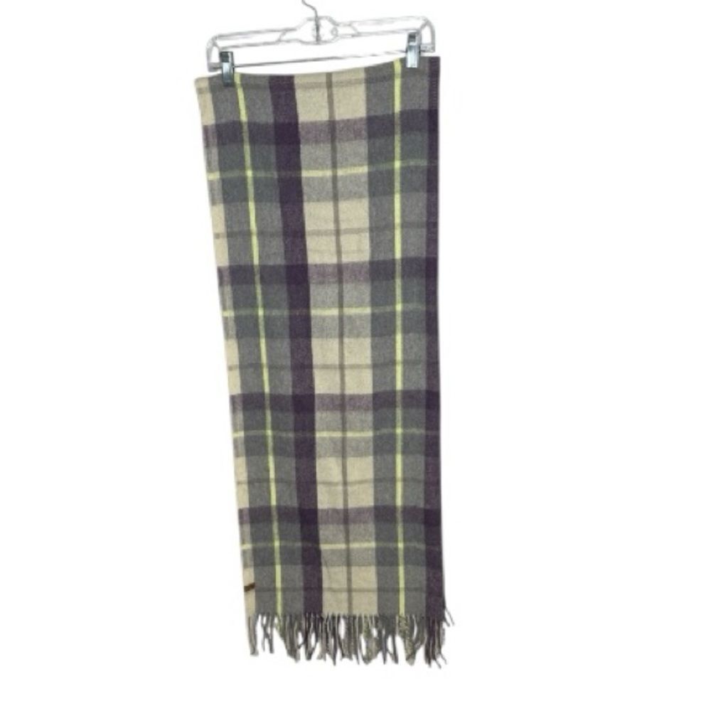 Roots Plaid Wool Scarf with Fringe.